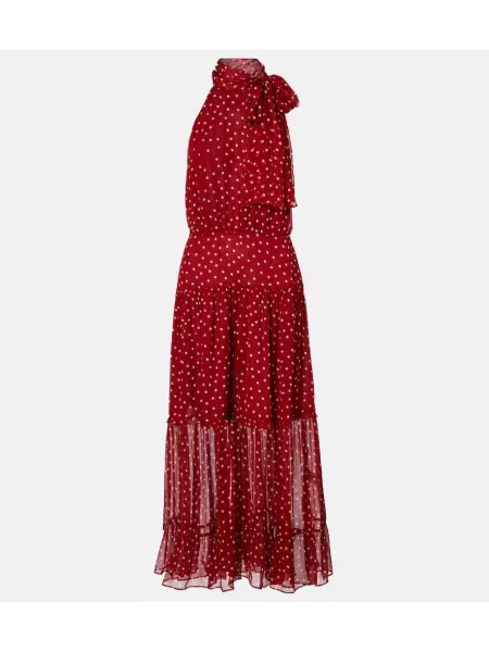 Rochie midi Rixo din șifon cu buline până la genunchi roșu