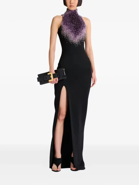 Maxi rochie maxi Balmain cu gât halter de costum negru