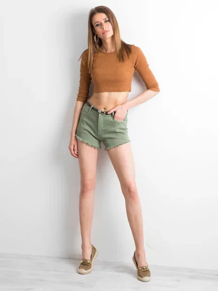 Szorty jeansowe Fashionhunters khaki