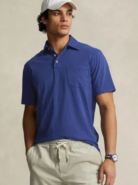 Polo Ralph Lauren Πόλο με μείγμα με λινό μπλε