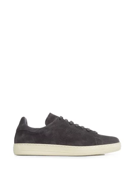 Sneakerși Tom Ford din piele de căprioară cu autograf gri