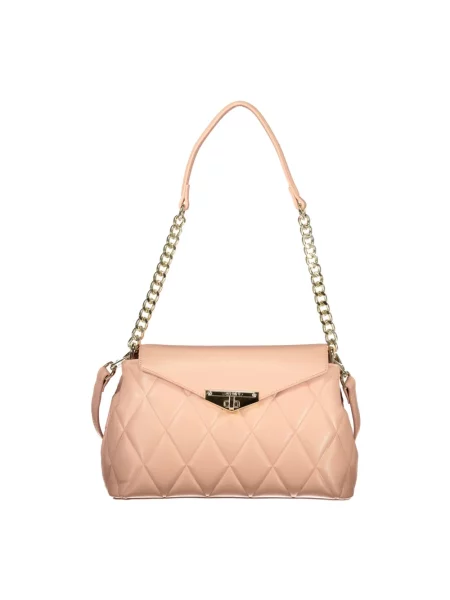 Lniana torebka Valentino Bags z nadrukiem różowa