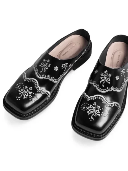Papuci tip mules Simone Rocha cu broderie din piele negru