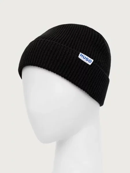 HUGO Blue шапка beanie з вовною синя