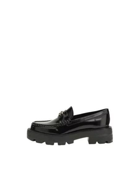 Lniane lakierowane loafersy Guess czarne