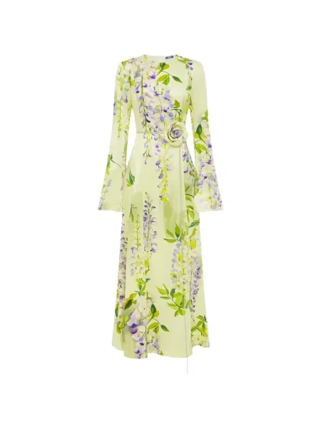 Rochie maxi Leo Lin cu model floral de costum verde
