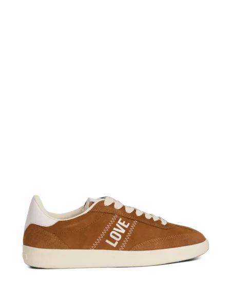 Sneakerși Love Moschino din piele de căprioară cu imagine maro