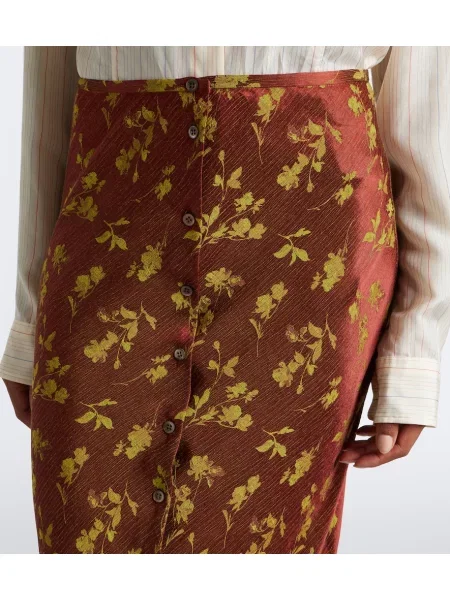 Fusta maxi Dries Van Noten cu model floral din jacard maro