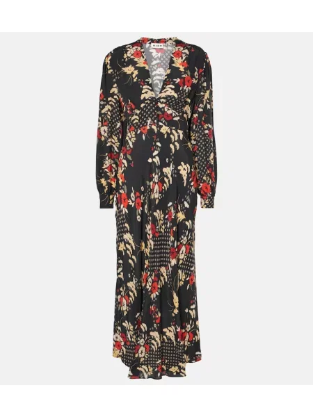 Maksi sukienka maxi Rixo w kwiatki garniturowa czarna