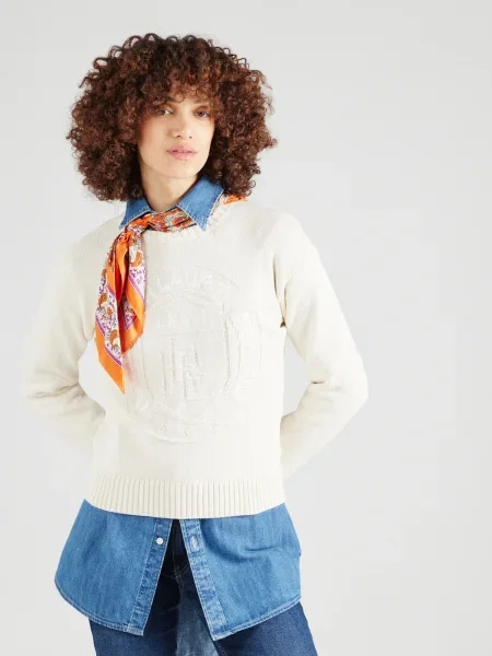 Dlhý sveter Lauren Ralph Lauren s dlhými rukávmi biela