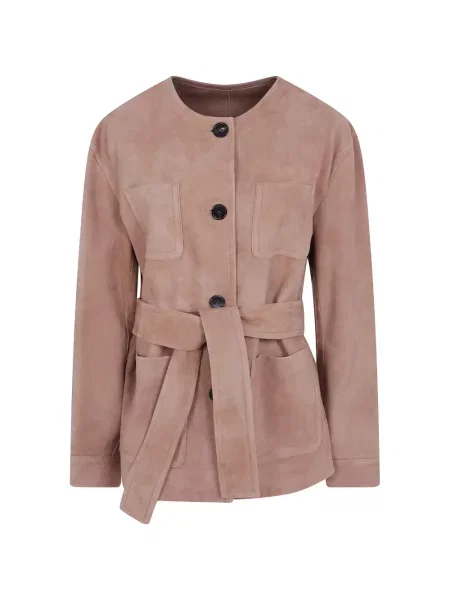 Cu centură geacă Max Mara din piele de căprioară