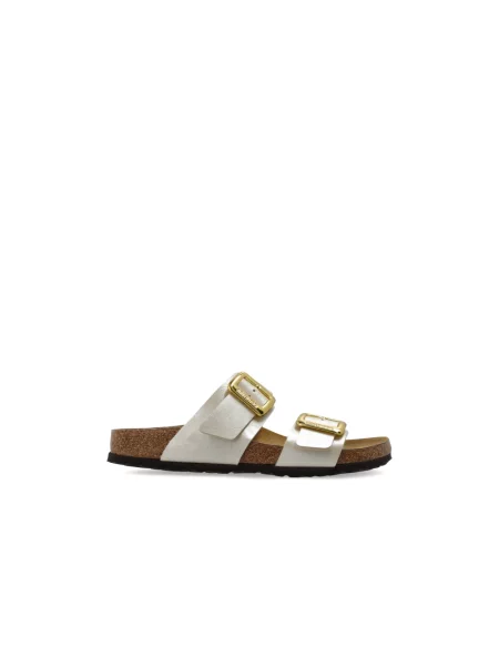 Klapki Birkenstock na sprzączkę skórzane białe