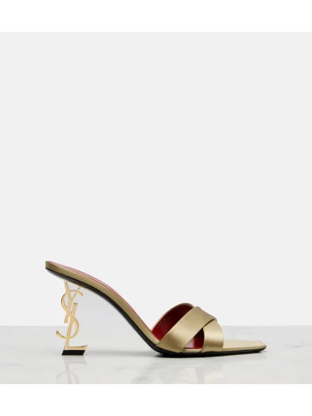 Papuci tip mules Saint Laurent din satin auriu