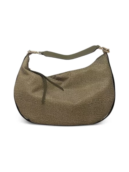 Torebka hobo Borbonese skórzana w grochy zielona