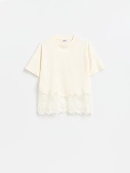 Reserved Tricou cu dantelă crem