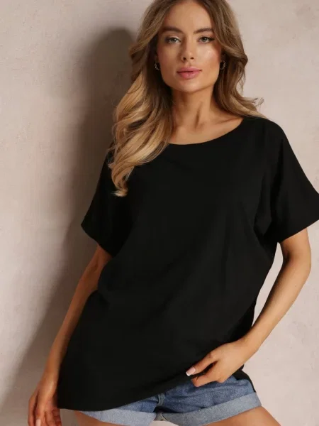 T-shirt Oversize z Krótkim Rękawem i Dłuższym Tyłem Zanimara czarny