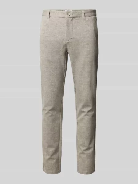 Spodnie materiałowe o kroju slim tapered fit z wpuszczanymi model ‘MARK’ Only & Sons beżowe