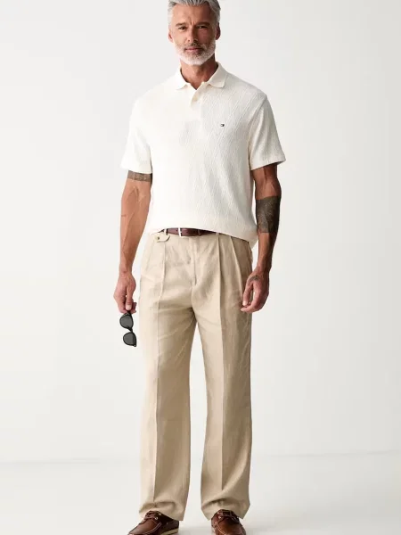 Tricou polo Tommy Hilfiger din lyocell bej