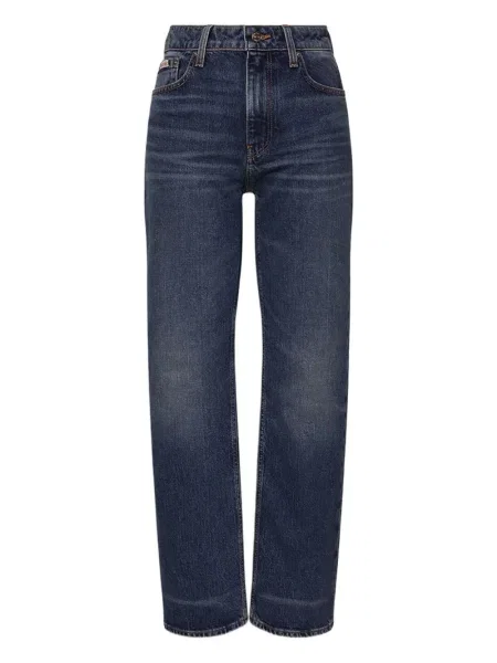 Blugi drepți Calvin Klein Jeans cu talie înaltă albastru