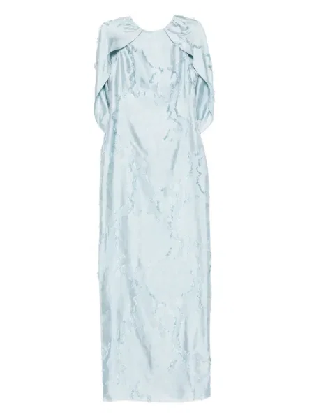Rochie Amsale cu model floral din jacard albastru