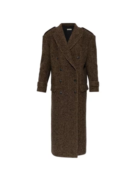 Palton The Mannei cu model herringbone cu două rânduri de nasturi maro