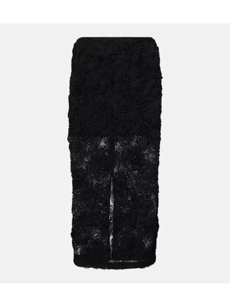 Fustă tip creion Rotate cu model floral negru