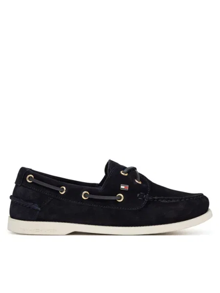 Tommy Hilfiger Μοκασίνια Hilfiger Suede Boat Shoe Σκούρο μπλε