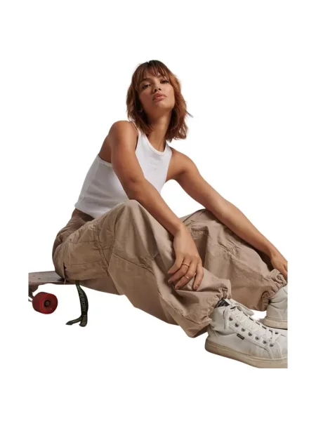Spodnie spadochronowe typu baggy Superdry brązowe
