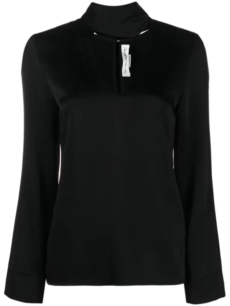 Bluză Victoria Beckham din satin cu decolteu în V negru