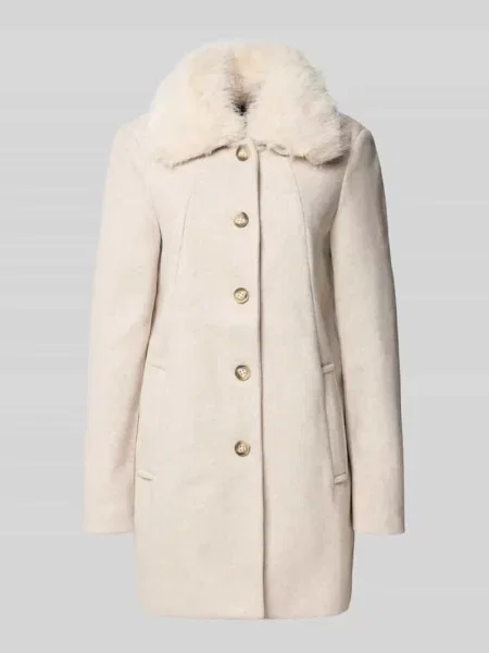 Płaszcz o kroju z kołnierzem ze sztucznego futra model ‘AUTUMN’ biały