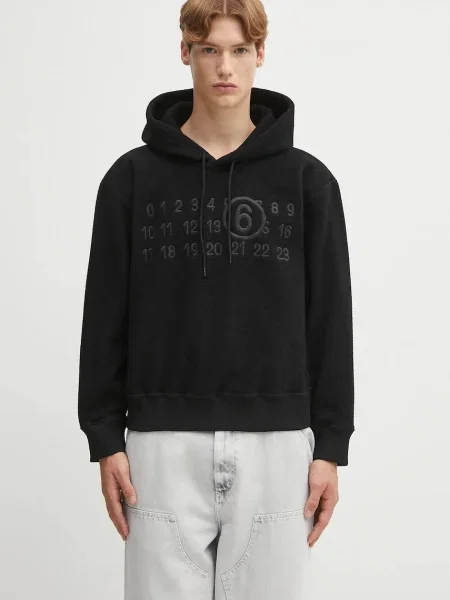 Суичър с качулка Mm6 Maison Margiela с качулка с апликация черно