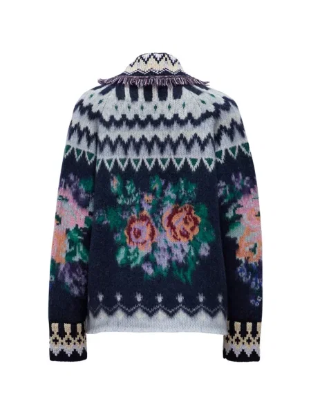 Cardigan Forte_forte cu franjuri cu model floral albastru