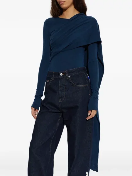Body Off-white asimetric drapat alb