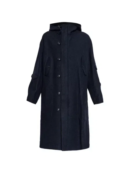Palton Yohji Yamamoto de lână cu glugă albastru