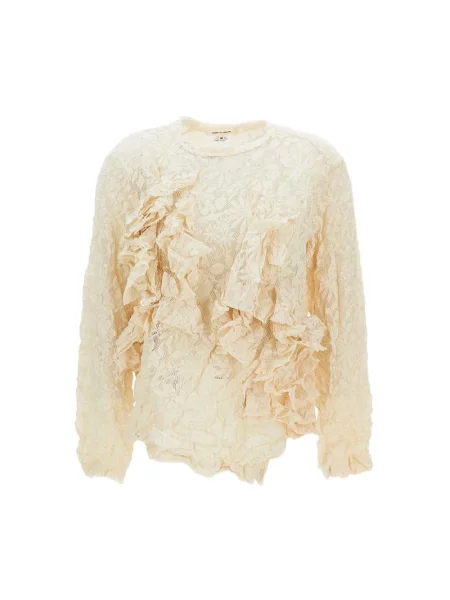 Sweter Comme Des Garcons z falbankami koronkowy beżowy
