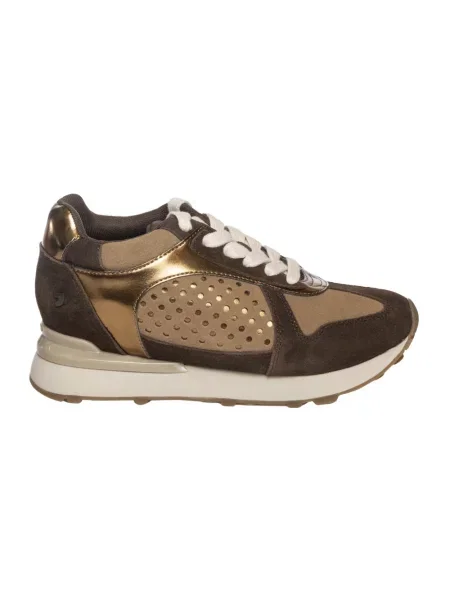 Sneakersy Gioseppo skórzane na koturnie brązowe