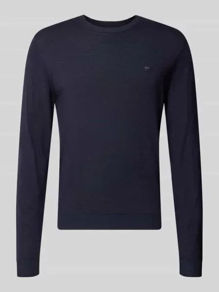 Sweter z dzianiny z wełny z okrągłym dekoltem Fynch-hatton granatowy