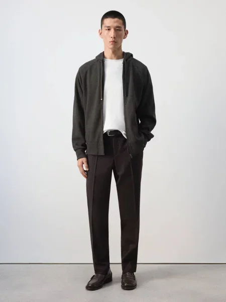 Bluza z kapturem i suwakiem Mężczyzna XXL MANGO MAN brązowy