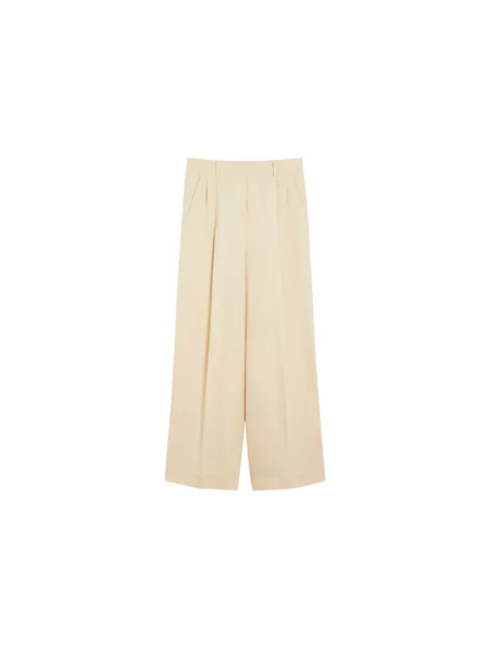 Talia lniane spodnie Weekend Max Mara z wysoką talią beżowe