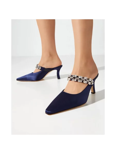 Klapki mules Manolo Blahnik niebieskie
