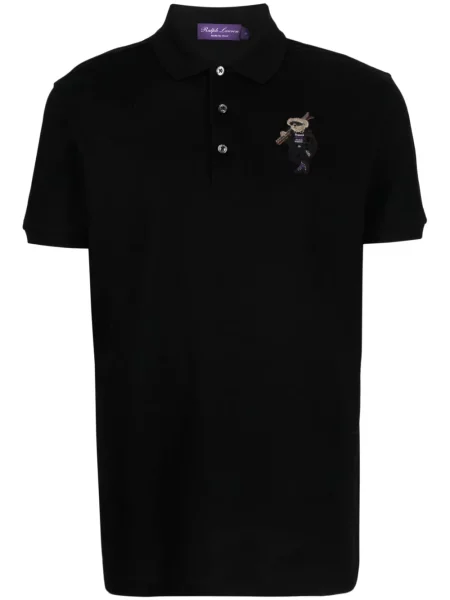Tricou polo Ralph Lauren Purple Label cu broderie negru