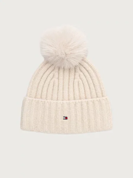 Tommy Hilfiger čepice s bambulí s příměsí vlny béžový