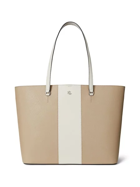 Shopperka Lauren Ralph Lauren skórzana beżowa