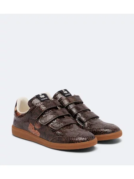 Sneakerși Isabel Marant din piele cu model piele de șarpe maro