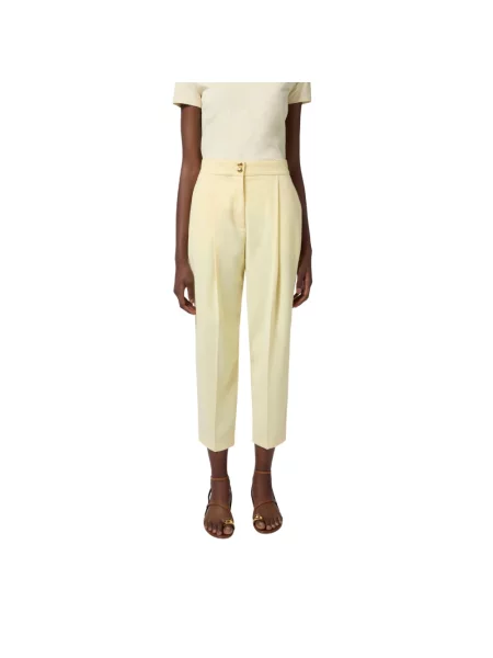 Elisabetta Franchi spodnie zielony fason cygaretki high waist żółte
