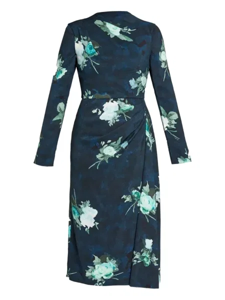 Миди рокля Erdem на цветя с драперии до коляното синьо