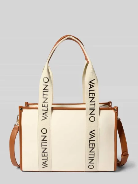 Lniana shopperka Valentino Bags z autografem beżowa
