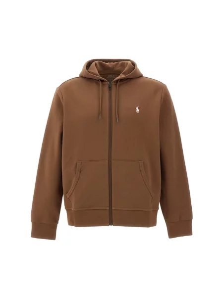 Dzianinowa bluza z kapturem Polo Ralph Lauren z kapturem brązowa