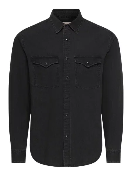 Only & Sons Cămașă ONSRAY denim negru