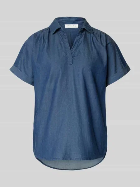 Bluzka o kroju regular fit w tkaninie stylizowanej na denim z dekoltem w serek Christian Berg Woman niebieska